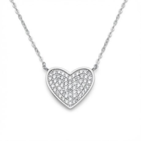 Sterling Silver CZ Pave Heart Necklace