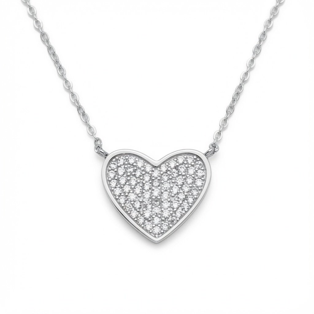 Sterling Silver CZ Pave Heart Necklace