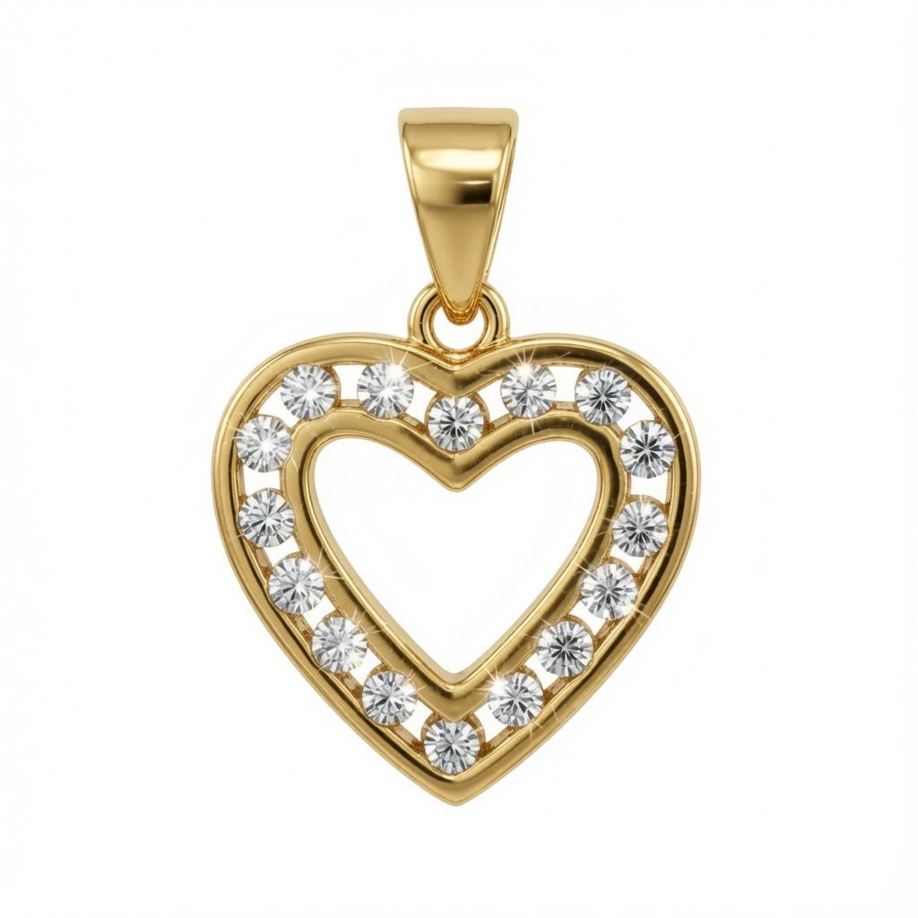 Sterling Silver 14ct Gold Plated CZ Heart Pendant
