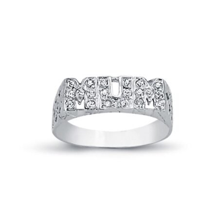 Sterling Silver CZ Mum Ring Filligree Shoulders