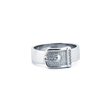 Sterling Silver Rhodium CZ Buckle Ring – ARN176