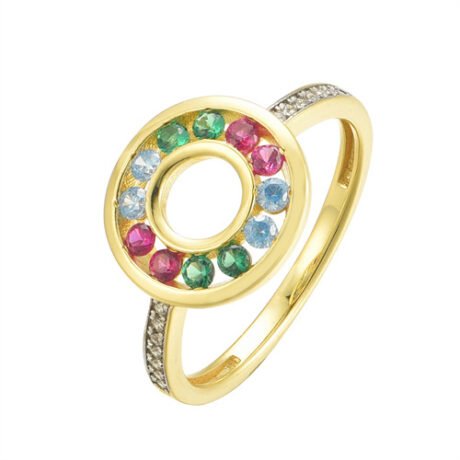 925 Siver 14ct Gold Plated Multo Col CZ Circle of Life Ring