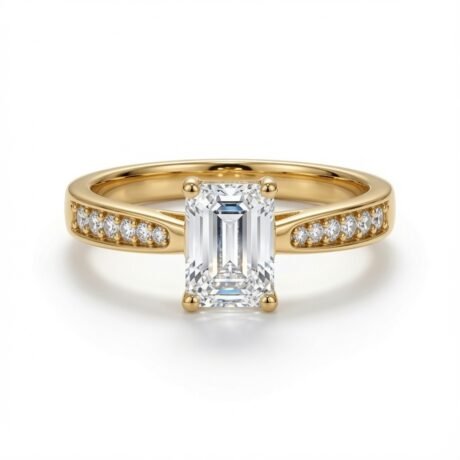 9ct yellow gold emerald cut lab grown diamond engagement ring