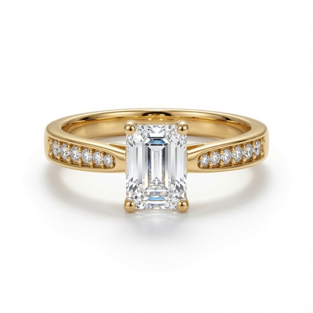 9ct yellow gold emerald cut lab grown diamond engagement ring