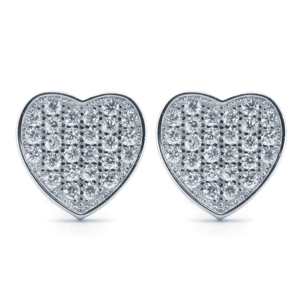 sterling silver cubic zirconia heart stud earrings